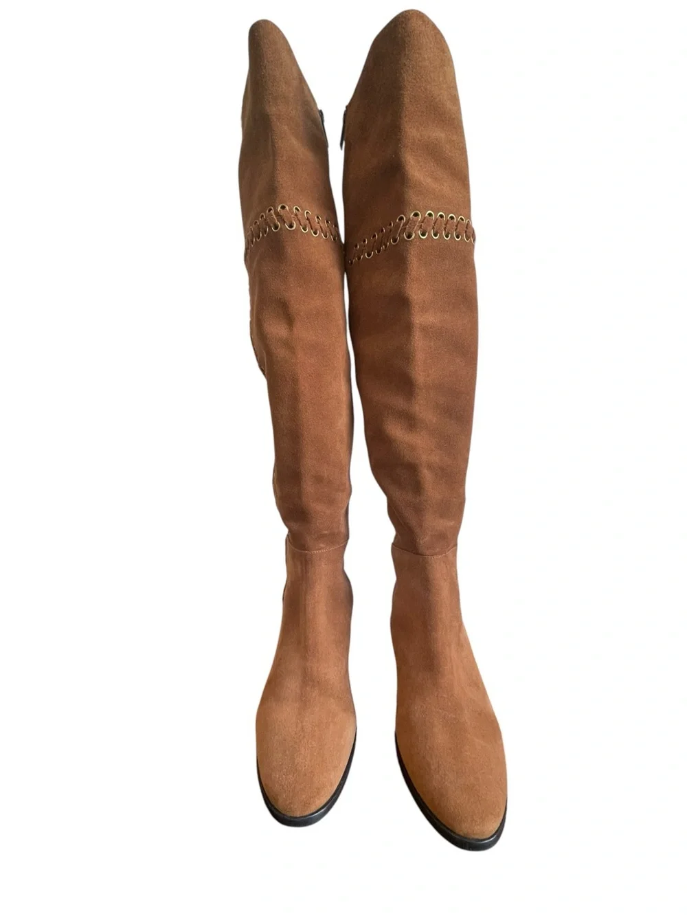 Michael Kors Malin Over The Knee Suede Boots Brown Whipstitch Gold Grommet 7.5